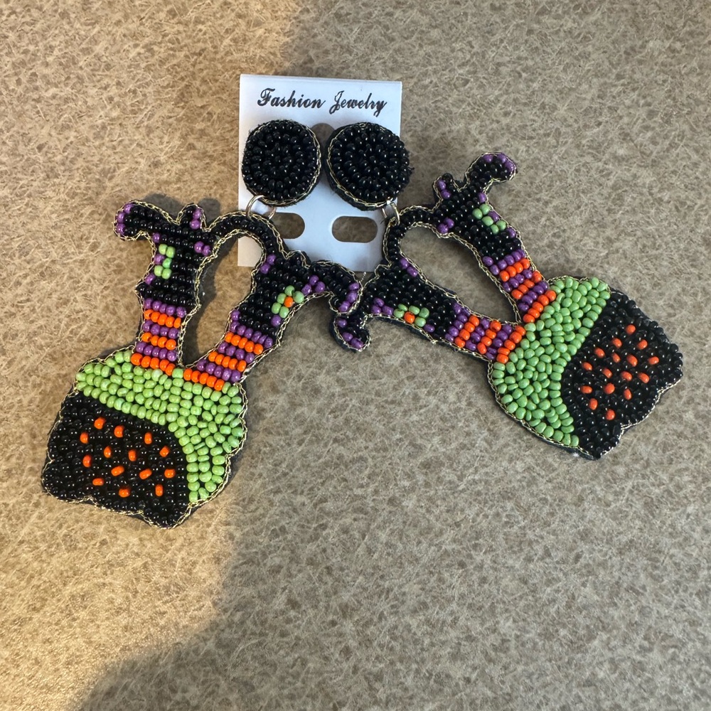 Colorful Beaded Statement Earrings Wicked Witch NEW